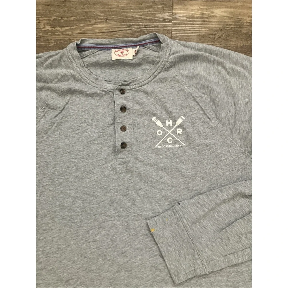 Brooks Brothers Mens Long Sleeve Cotton‎ T-Shirt Grey Red Fleece XXL Read Hole